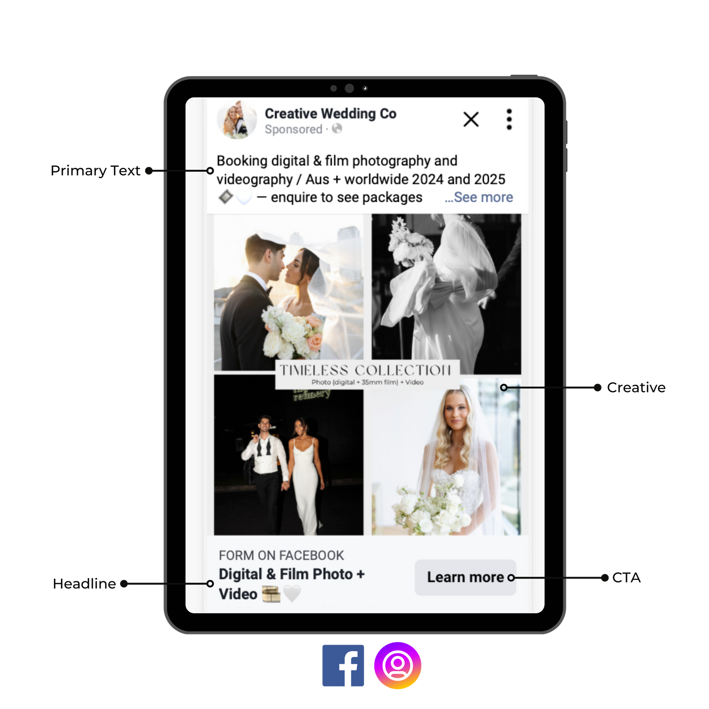 Facebook Ads Template (Creative + Copy) for Wedding Photographers